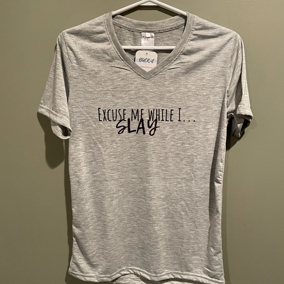 Excuse me while I SLAY - Grey Tee - Picture 2 of 5